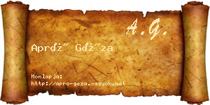 Apró Géza névjegykártya